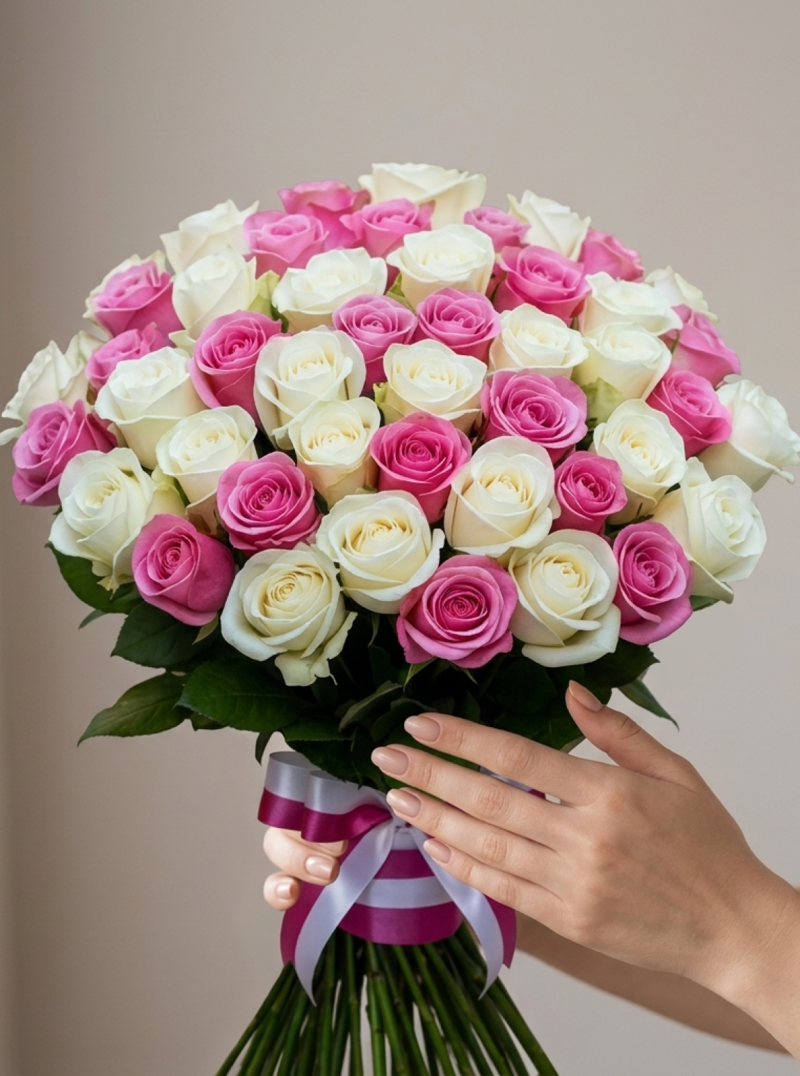 41 Adet Pembe Ve Beyaz Gül