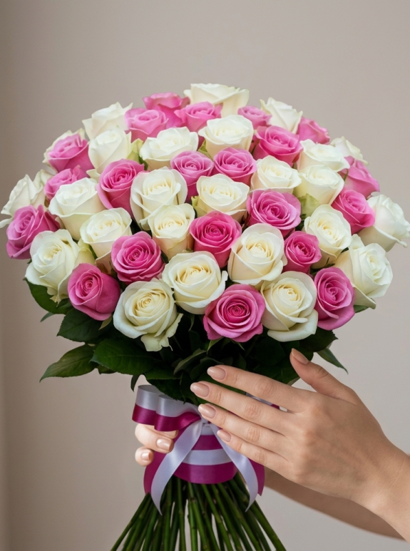 41 Adet Pembe Ve Beyaz Gül