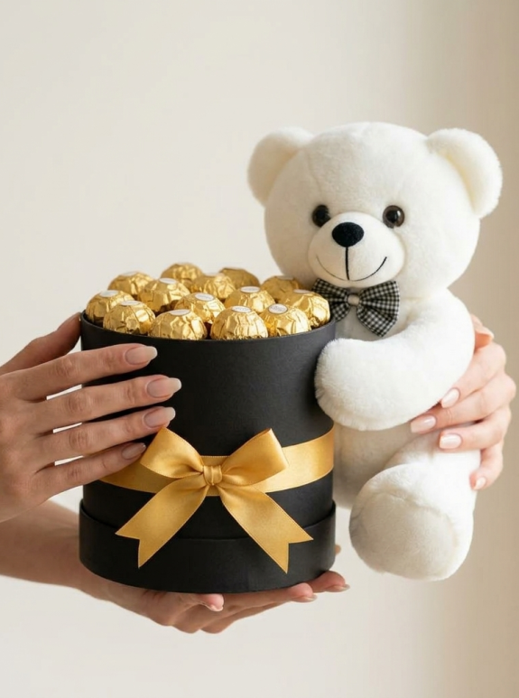 Kutuda Ferrero Rocher Çikolata Ve Peluş Ayı