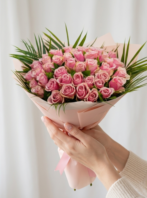 51 Adet Pembe İthal Güller 70Cm